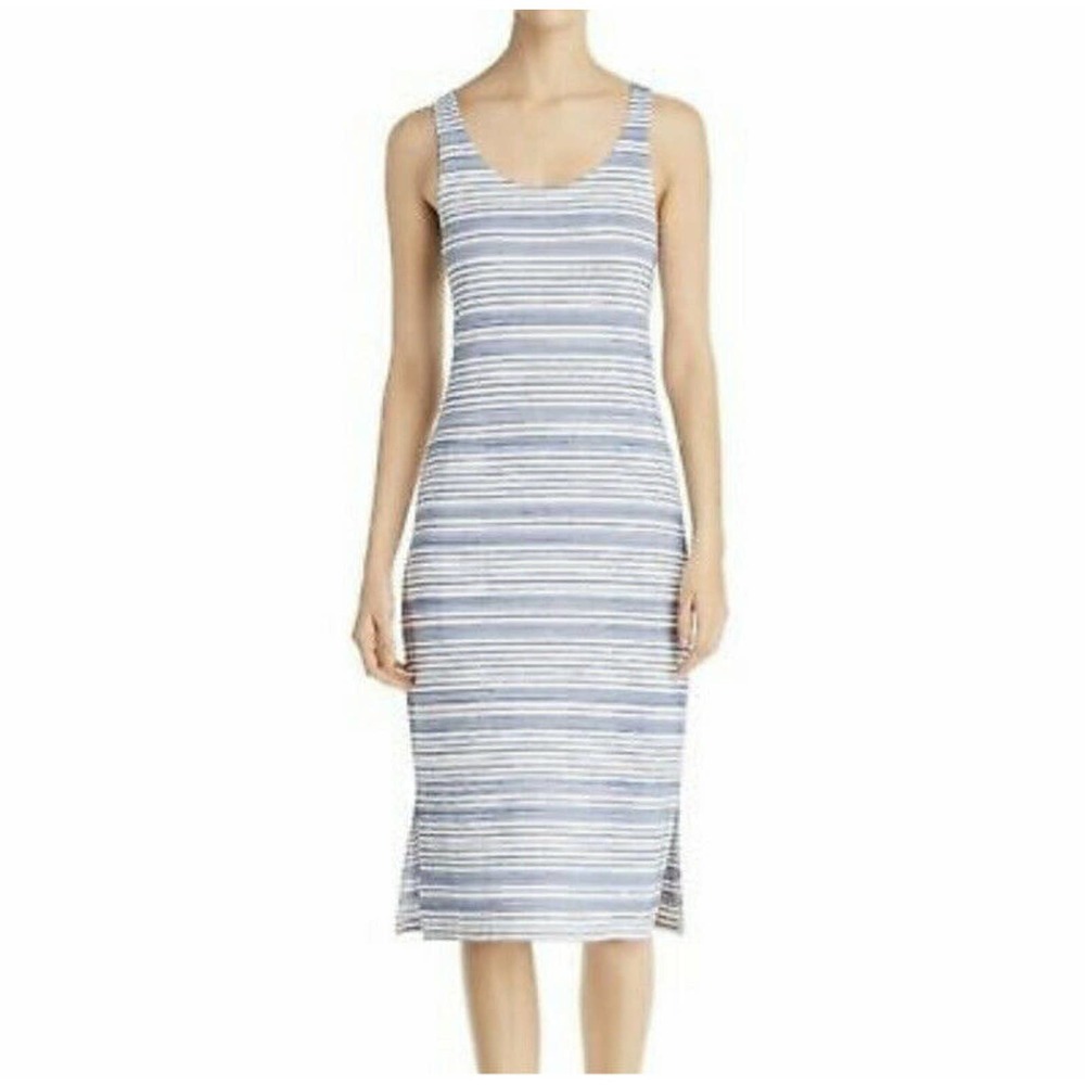 Lysse NEW Mulholland Midi Tank Dress Blue White Striped Split Hem Size Small